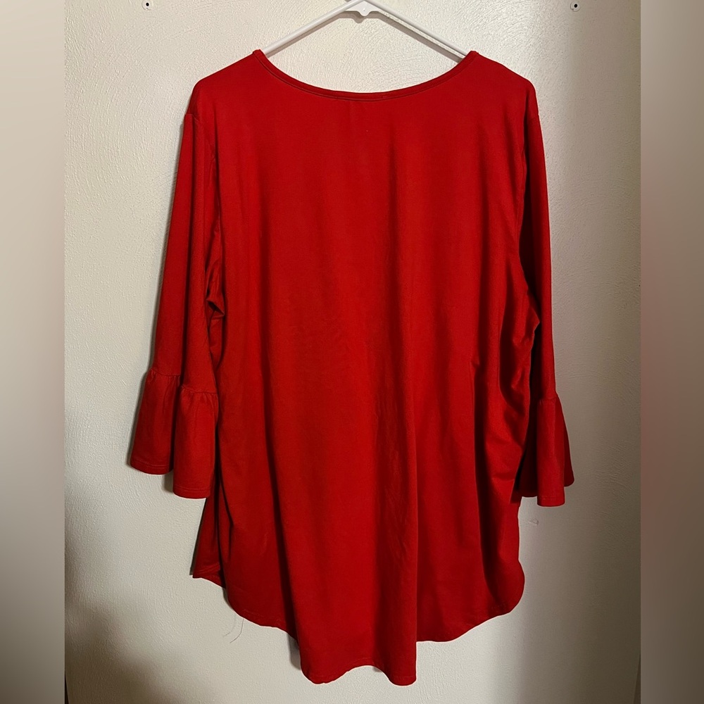 REBORN‎ J Classic Peplum Babydoll Blouse with Bell Sleeves Red Women's Size 2XL - Picture 5 of 5